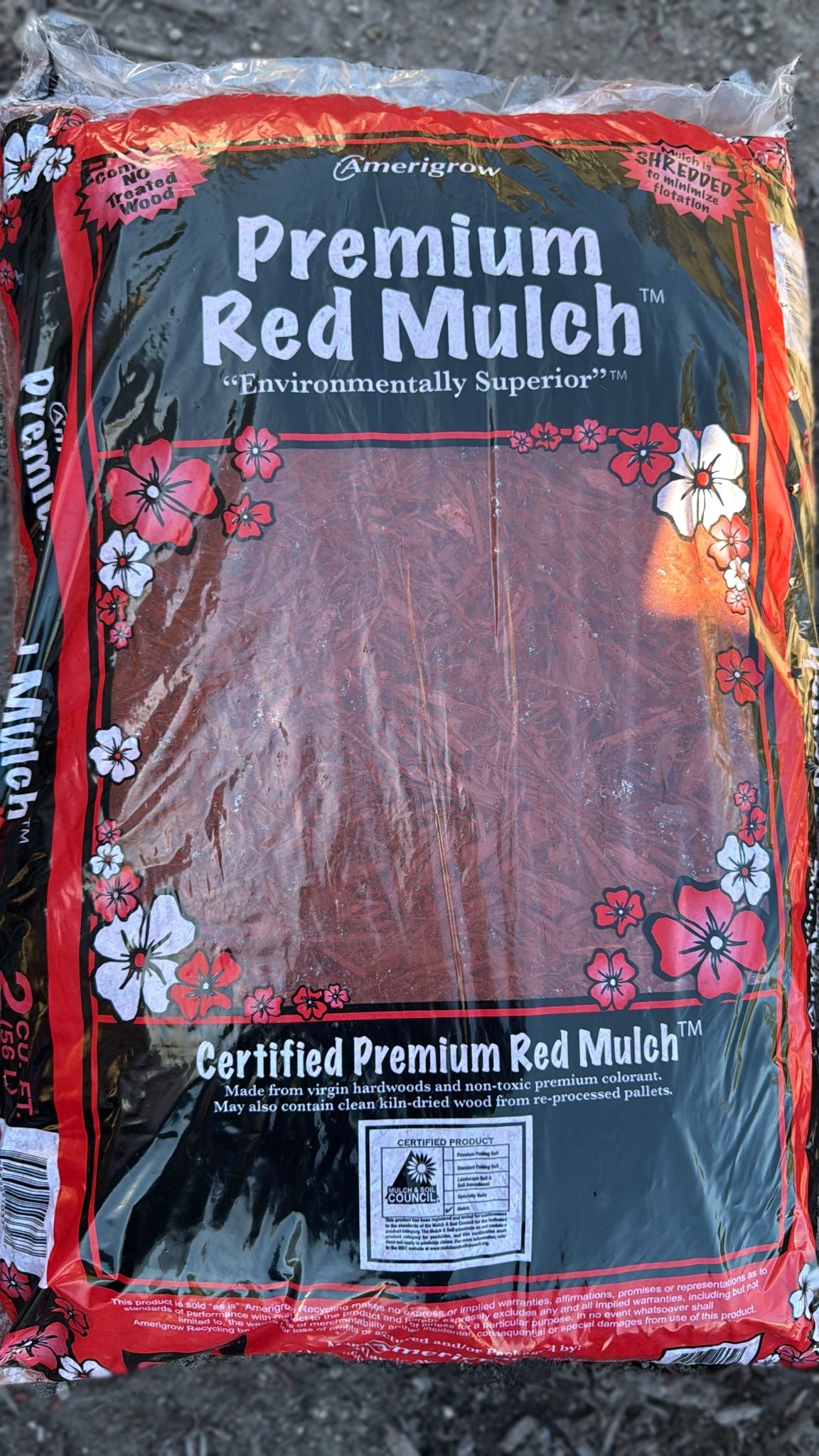 This mulch features a vibrant red color that adds a bold, striking look to any outdoor space, made from 100% organic wood. Perfect for flower beds, walkways, and around trees and shrubs, it retains moisture to reduce the need for frequent watering, enhances curb appeal with its natural color contrast, insulates plant roots to protect them from extreme temperatures, and helps control soil erosion on sloped areas. 