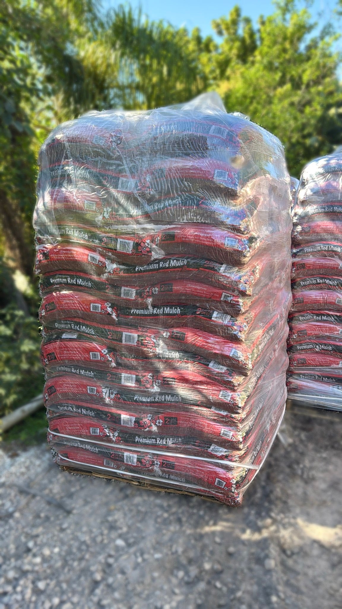This mulch features a vibrant red color that adds a bold, striking look to any outdoor space, made from 100% organic wood. Perfect for flower beds, walkways, and around trees and shrubs, it retains moisture to reduce the need for frequent watering, enhances curb appeal with its natural color contrast, insulates plant roots to protect them from extreme temperatures, and helps control soil erosion on sloped areas. 
